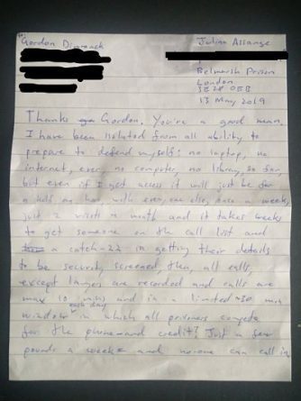 J’ai reçu une lettre de Julian Assange